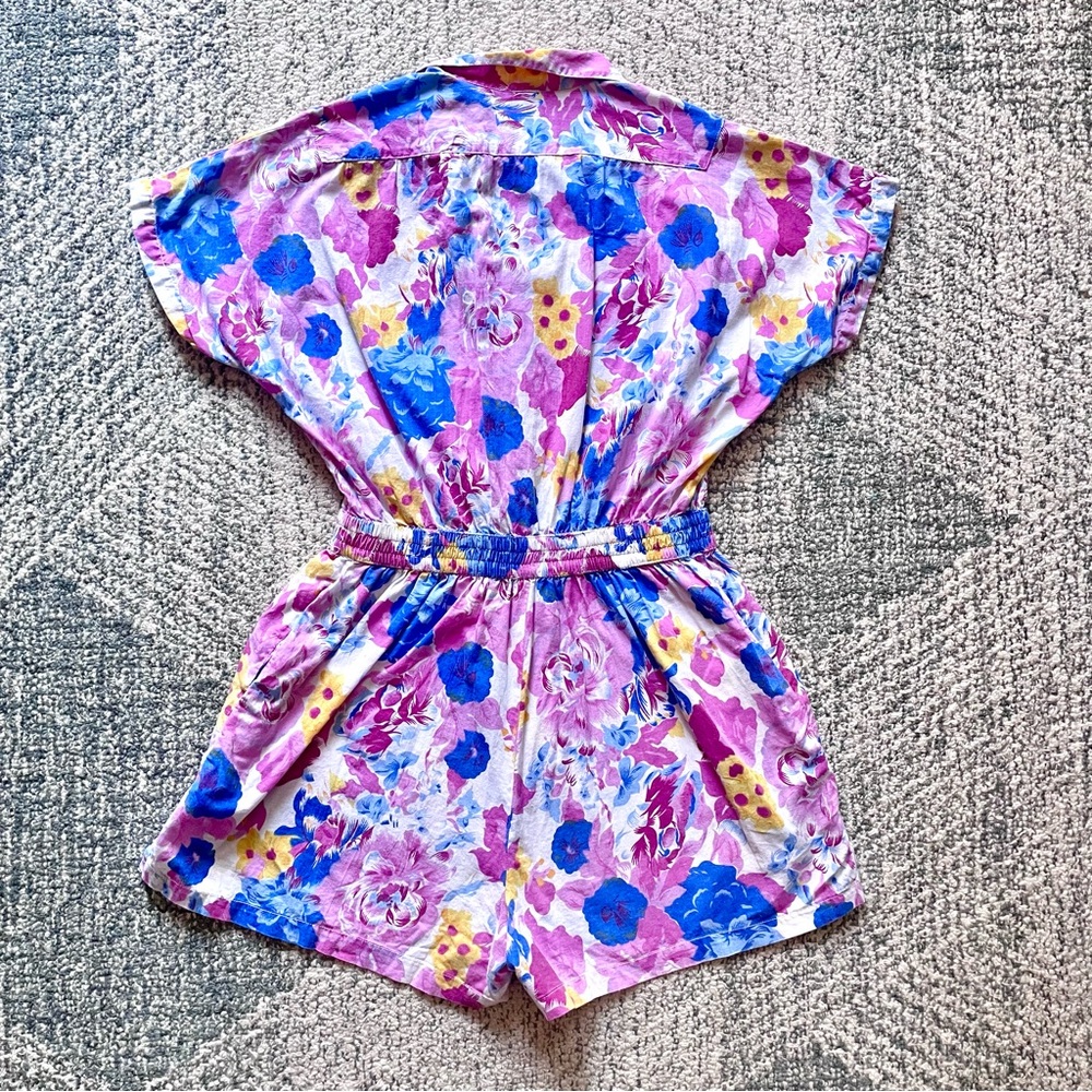 Vintage 80s Chandni 100% Cotton Romper Floral Print Cottage Core Rockabilly - Picture 3 of 9